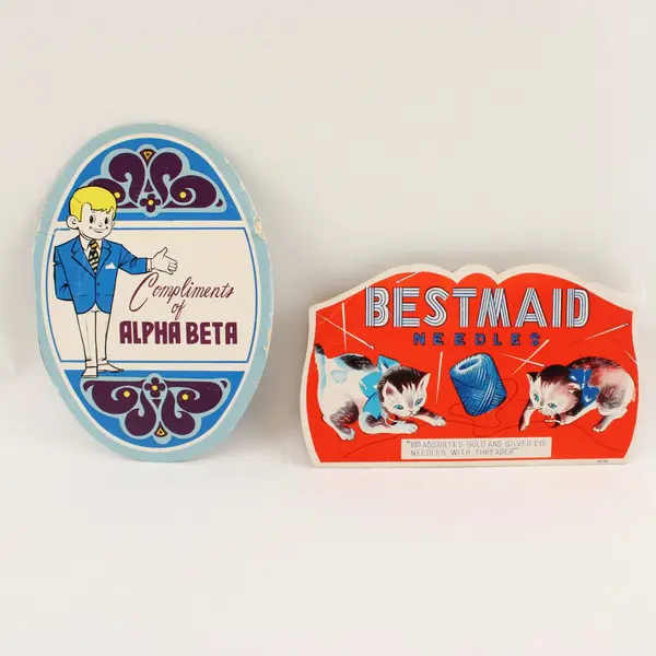 Lot of 2 Vintage Sewing Needle Books: Alpha Beta and Bestmaid w/ Threader