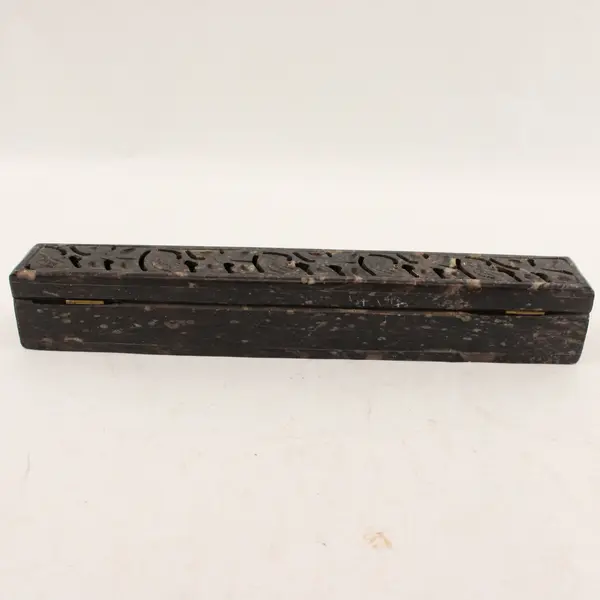 Vintage Carved Soapstone Hinged Box for Pen Calligraphy Paintbrushes