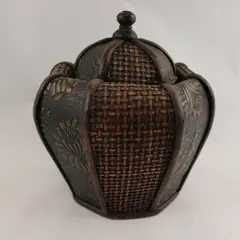 Vintage Chinese Lidded Woven Rattan Basket Decorative Collectible