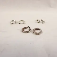 Lot of 3 Pairs Mixed Brand Avon Silver Tone Hoop Stud Clear Stone Earrings