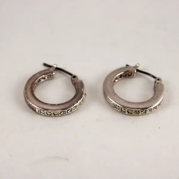Lot of 3 Pairs Mixed Brand Avon Silver Tone Hoop Stud Clear Stone Earrings