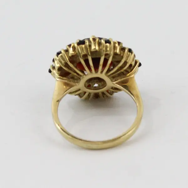 18K Yellow Gold Women's Garnet Cluster Ring Size 3.5 Made in Italy