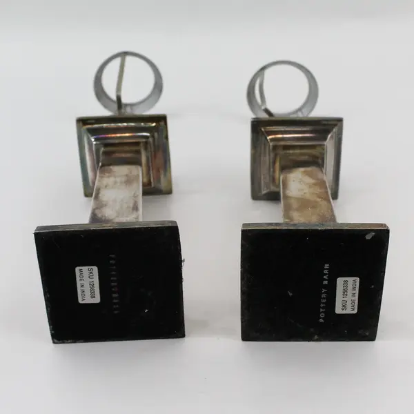 2 Pottery Barn Silver Plate Tealight Candle Lamps With Beaded Shades 11"