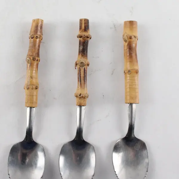 MCM Grapefruit Spoons Bamboo Handle Serrated Stainless Set Of 3 Vintage