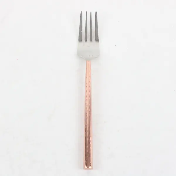 Four-Tined Light Hammered Copper-Toned Handle Stainless Dinner Fork 7.75" 