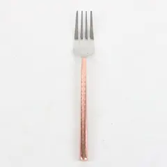 Four-Tined Light Hammered Copper-Toned Handle Stainless Dinner Fork 7.75" 