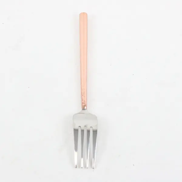 Four-Tined Light Hammered Copper-Toned Handle Stainless Dinner Fork 7.75" 