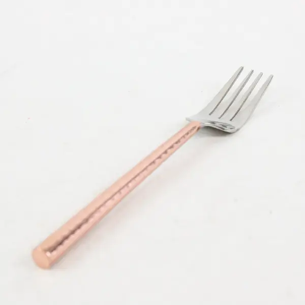 Four-Tined Light Hammered Copper-Toned Handle Stainless Dinner Fork 7.75" 