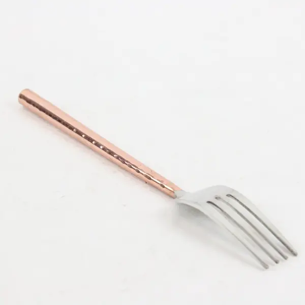 Four-Tined Light Hammered Copper-Toned Handle Stainless Dinner Fork 7.75" 