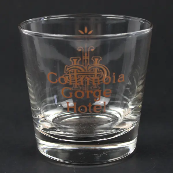 Vintage Columbia Gorge Hotel Whiskey Glass Tumbler Logo Clear