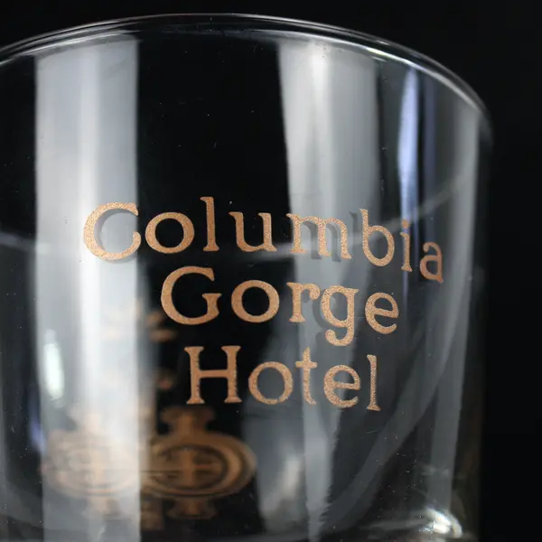 Vintage Columbia Gorge Hotel Whiskey Glass Tumbler Logo Clear