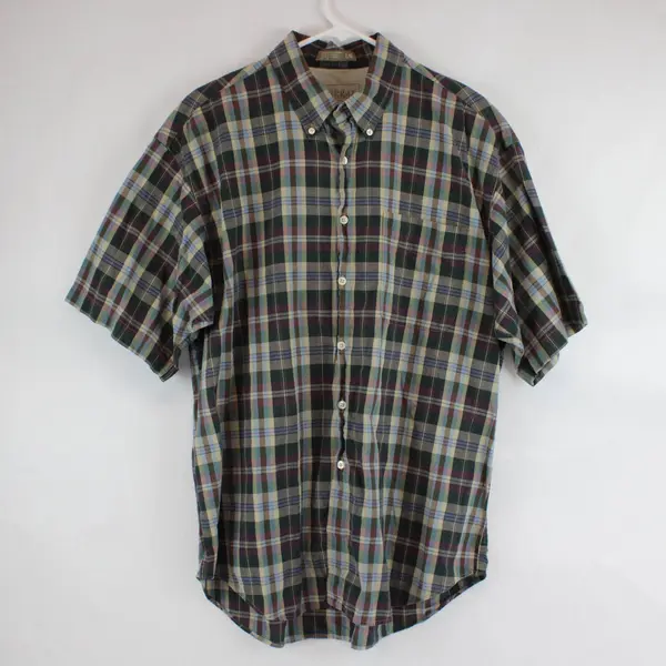 Haggar Multicolor Plaid Short-Sleeved Button-Down Men's Large