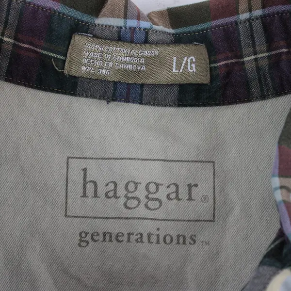 Haggar Multicolor Plaid Short-Sleeved Button-Down Men's Large