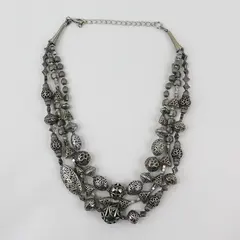  Chico's Multi-Strand Silver-Tone Beaded Boho Necklace 24"