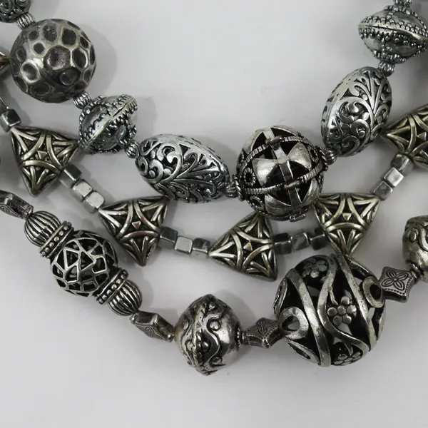  Chico's Multi-Strand Silver-Tone Beaded Boho Necklace 24"