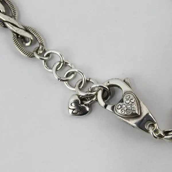 Brighton Clear Rhinestone Heart Charm Silver-Tone Chain Bracelet 9.5"