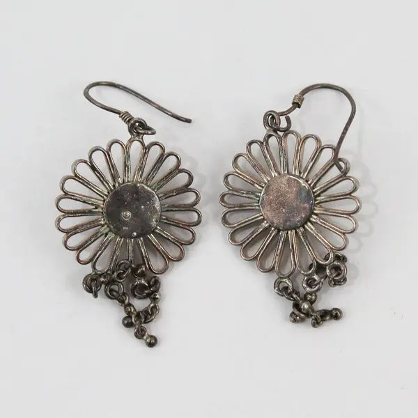 Vintage Silver-Tone Filigree Flower Boho Dangle Earrings