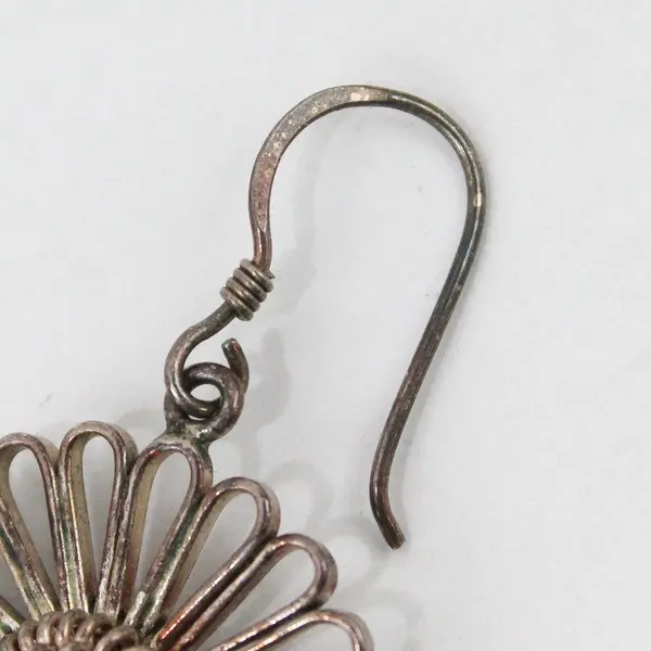 Vintage Silver-Tone Filigree Flower Boho Dangle Earrings