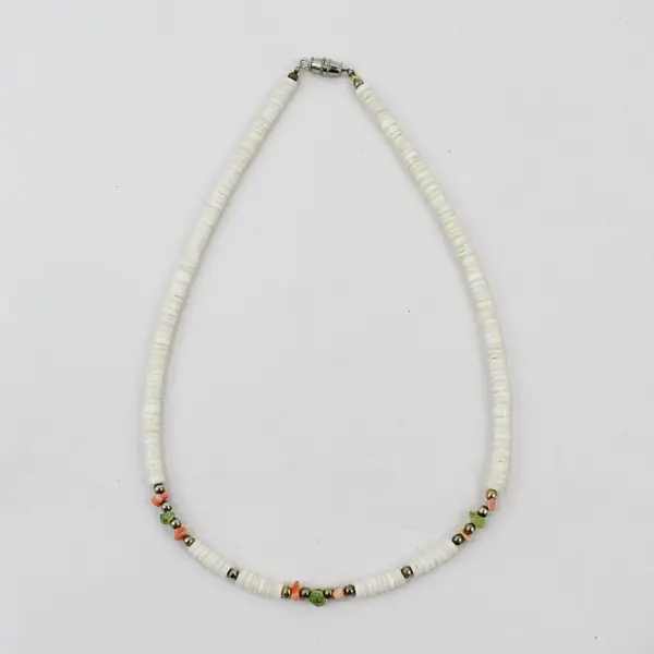 Vintage Puka Shell Beaded Choker Necklace 15.5"