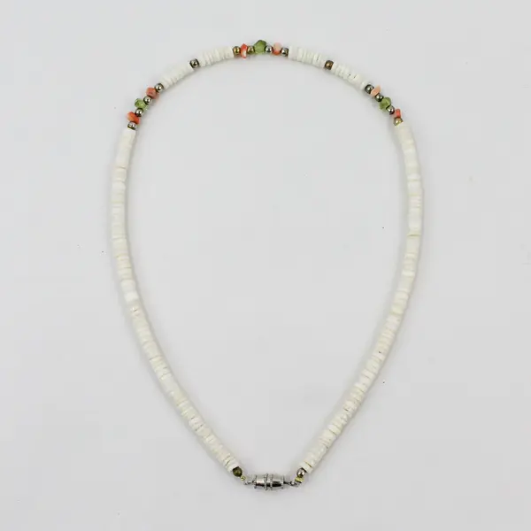 Vintage Puka Shell Beaded Choker Necklace 15.5"