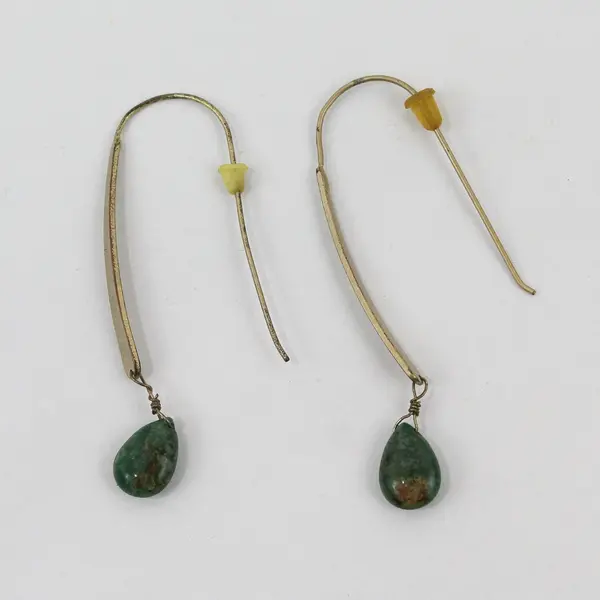 Vintage Green Teardrop Stones Gold-Tone Dangle Earrings