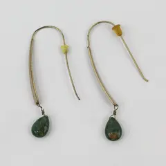 Vintage Green Teardrop Stones Gold-Tone Dangle Earrings