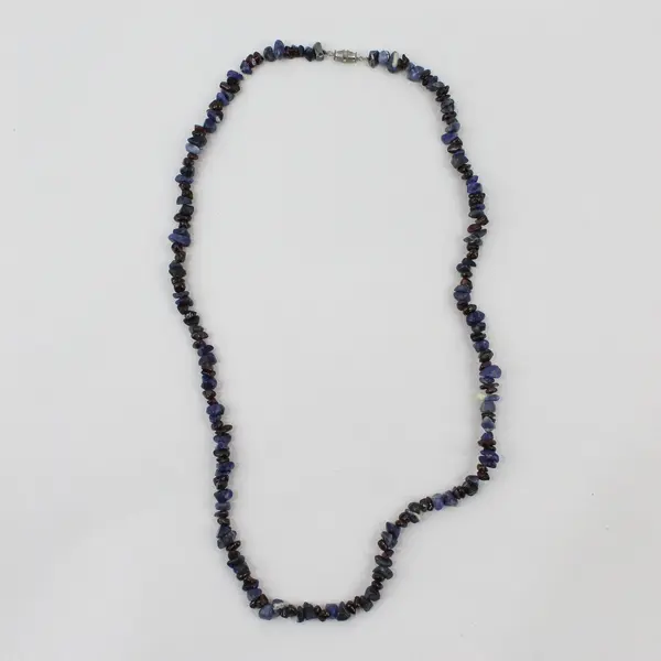 Sodalite and Red Garnet Chip Beaded Necklace 23"