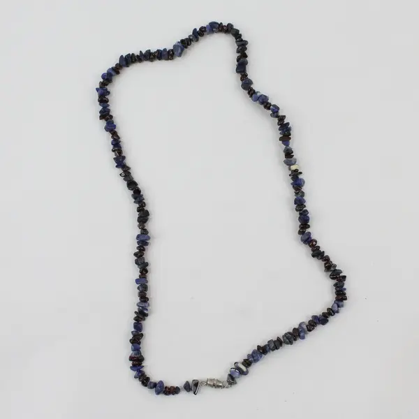 Sodalite and Red Garnet Chip Beaded Necklace 23"