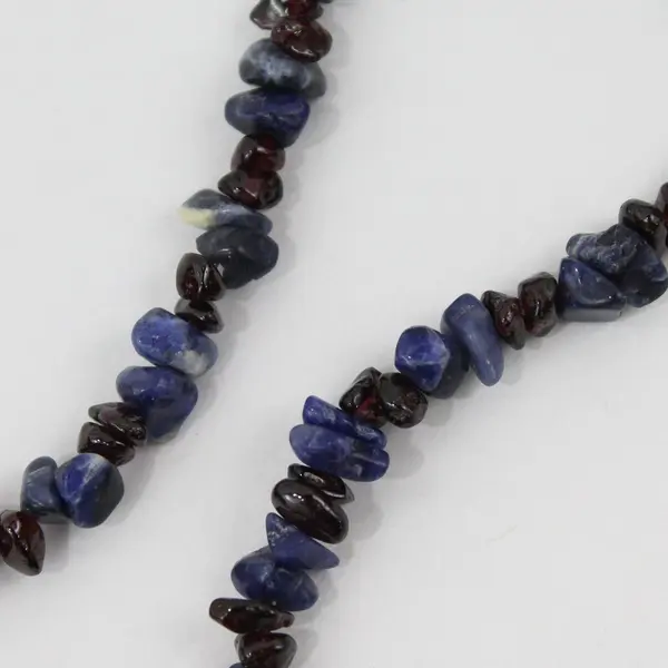Sodalite and Red Garnet Chip Beaded Necklace 23"
