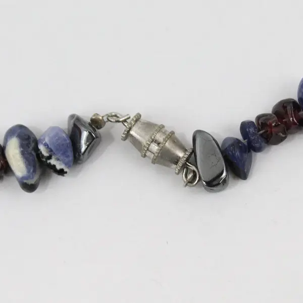 Sodalite and Red Garnet Chip Beaded Necklace 23"