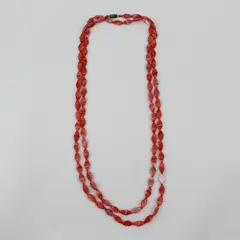 Orange and White Striped Glass Beaded Necklace 54"