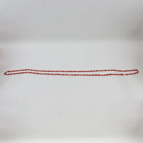 Orange and White Striped Glass Beaded Necklace 54"