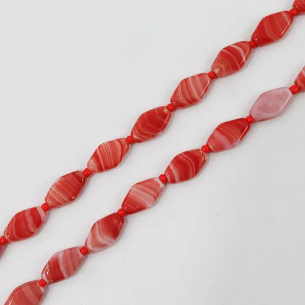 Orange and White Striped Glass Beaded Necklace 54"