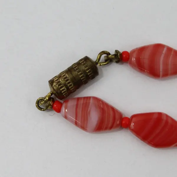 Orange and White Striped Glass Beaded Necklace 54"