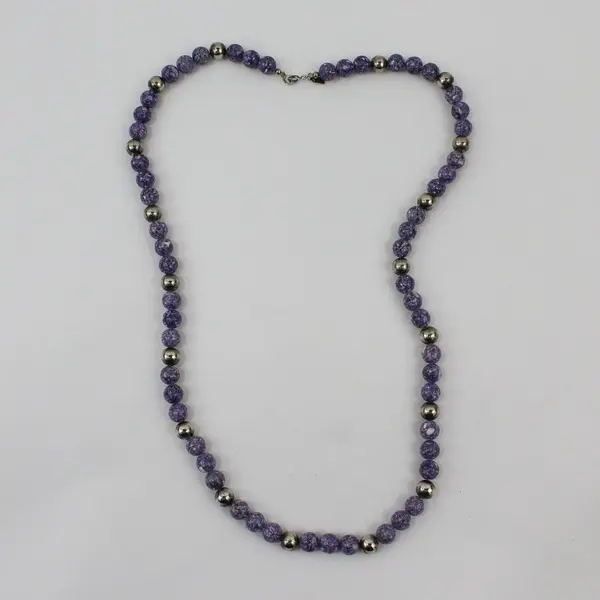 Karla Jordan Purple and Silver-Tone Beaded Necklace 29"