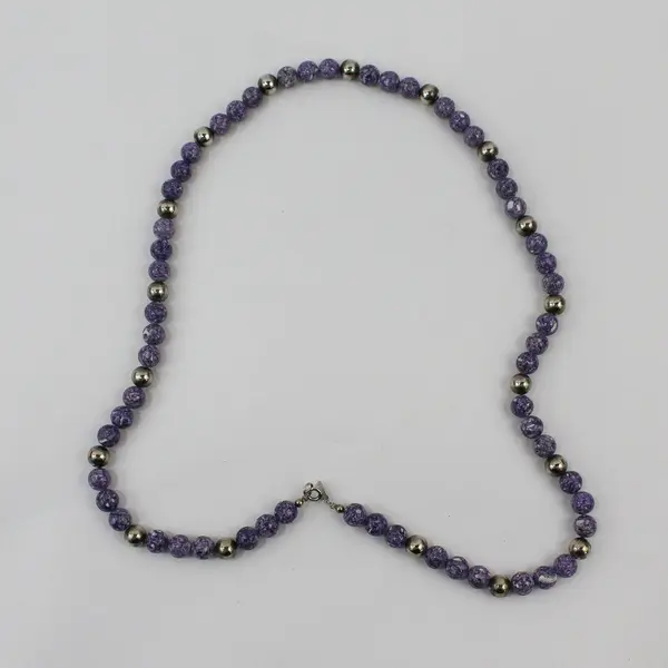 Karla Jordan Purple and Silver-Tone Beaded Necklace 29"