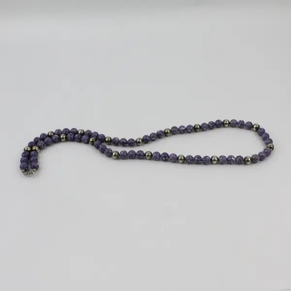 Karla Jordan Purple and Silver-Tone Beaded Necklace 29"