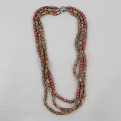Vintage Pink and Speckled Beige Multi-Strand Necklace 27"