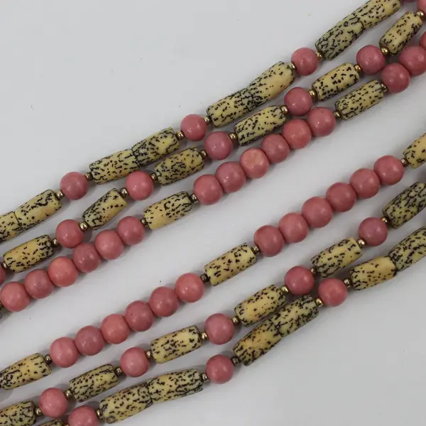 Vintage Pink and Speckled Beige Multi-Strand Necklace 27"
