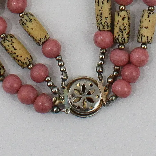 Vintage Pink and Speckled Beige Multi-Strand Necklace 27"