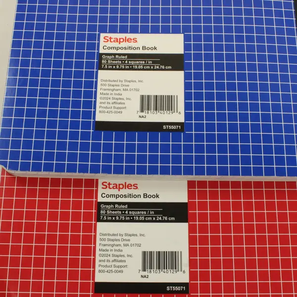 Lot of 2 Staples Composition Notebooks Graph Ruled 80 Sheets