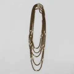 Vintage Multi-Strand Faux Pearl Gold-Tone Chain Station Necklace 17"