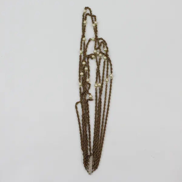 Vintage Multi-Strand Faux Pearl Gold-Tone Chain Station Necklace 17"