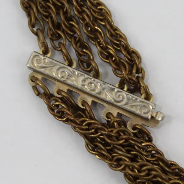 Vintage Multi-Strand Faux Pearl Gold-Tone Chain Station Necklace 17"