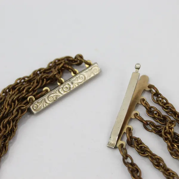 Vintage Multi-Strand Faux Pearl Gold-Tone Chain Station Necklace 17"