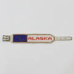 Vintage Handmade Beaded Alaska State Flag Buckle Bracelet 7"