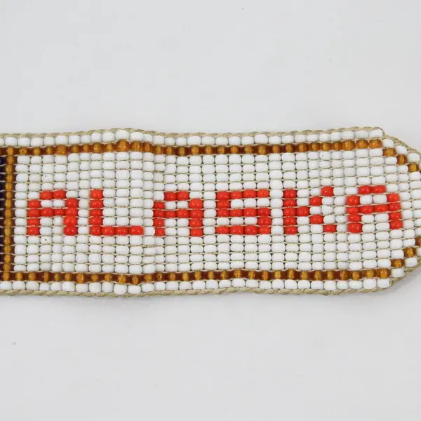 Vintage Handmade Beaded Alaska State Flag Buckle Bracelet 7"