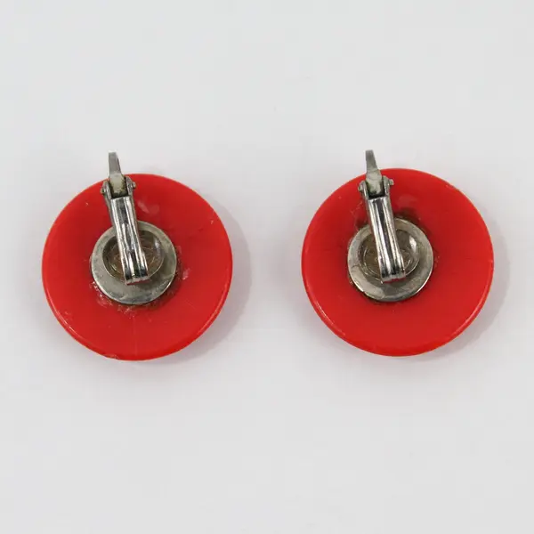 Vintage Round Red Plastic Clip-On Earrings