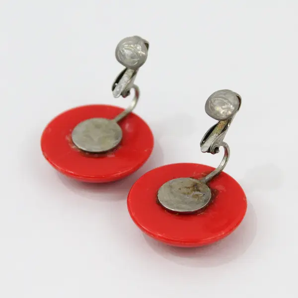 Vintage Round Red Plastic Clip-On Earrings