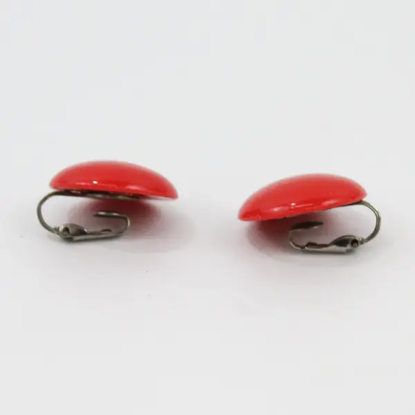 Vintage Round Red Plastic Clip-On Earrings